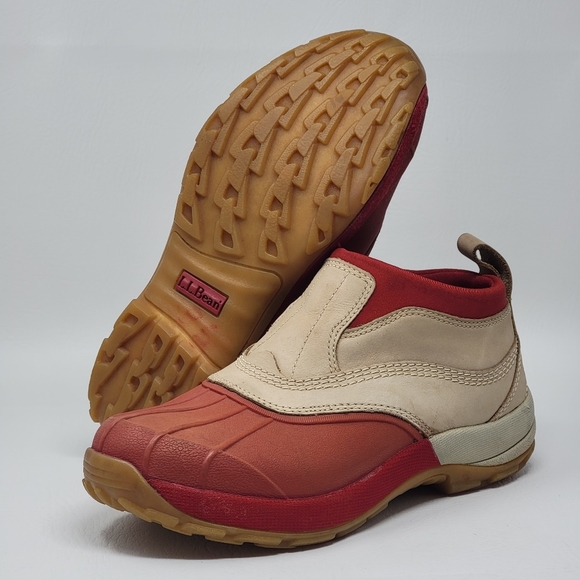 L.L. Bean Womens Storm Chaser Boots  Red Tan Leather Slip-On Waterproof Size 9.5 - Picture 1 of 9